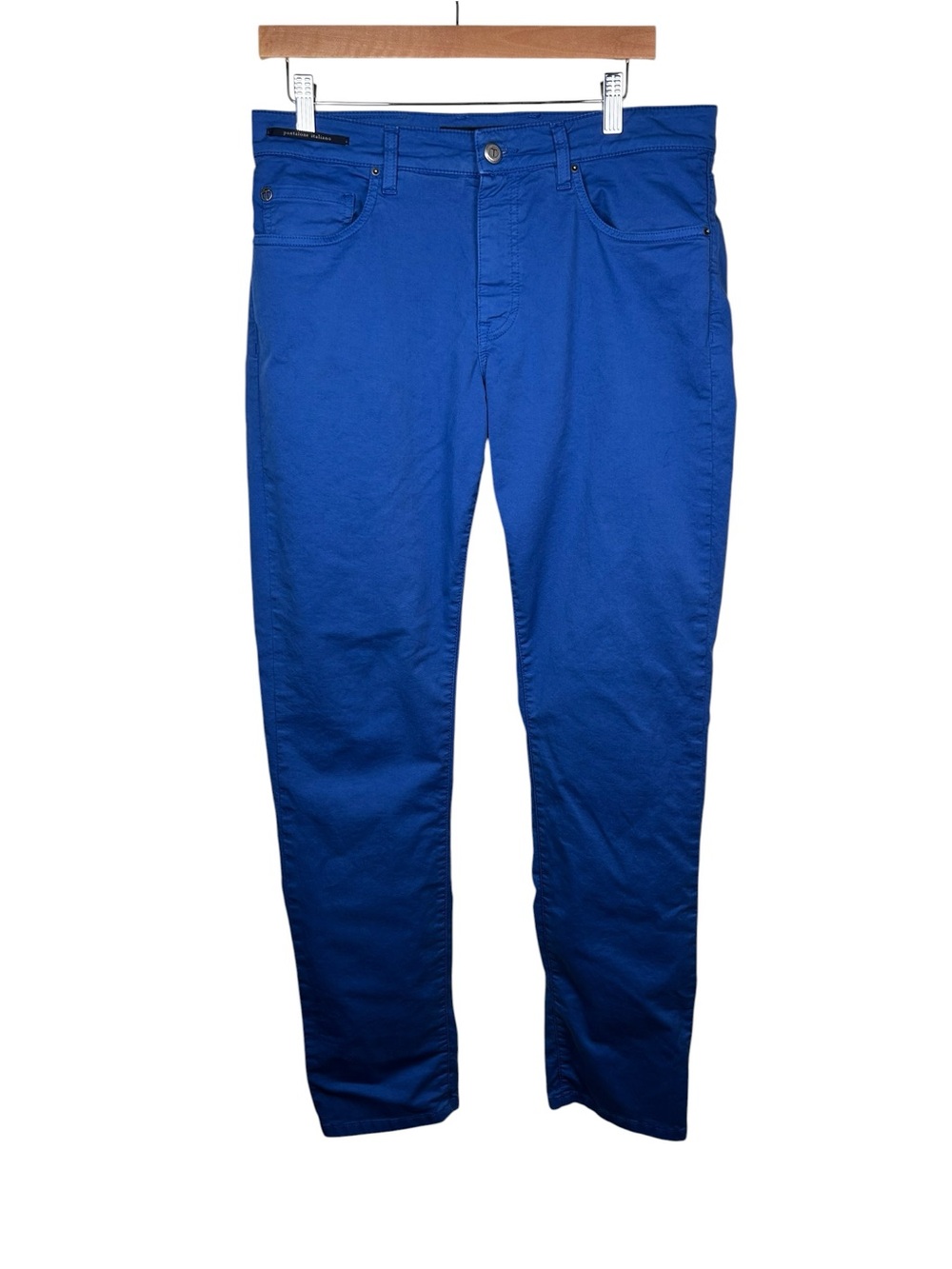 TELERIA ZED Chicago Blue Garment Dyed Stretch Cotton Trousers 32 Italian Luxury